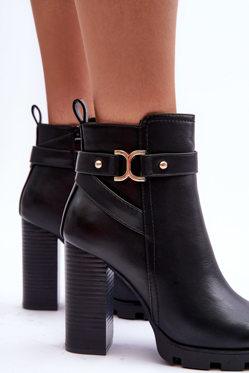 Skórzane Botki Na Wysokim Słupku Czarne Liani