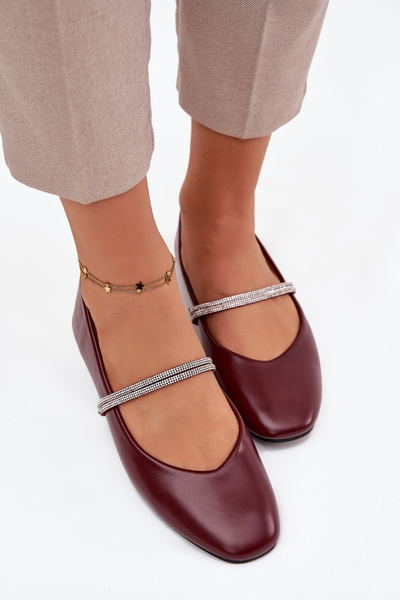 Baleriny Damskie Z Błyszczącymi Paskami Bordowe Ilirene