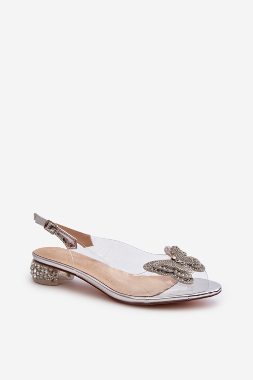 Transparentne Sandały Na Niskim Obcasie Z Motylem Różowe Srebrne D&A MR38-388