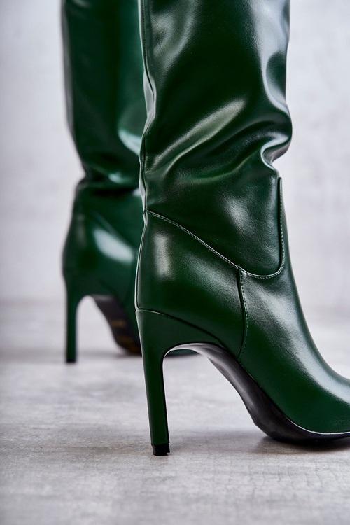Skórzane Kozaki Na Szpilce Zielone Rissa