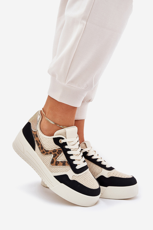 Buty Sportowe Damskie Na Platformie Panterka Czarne Lorori