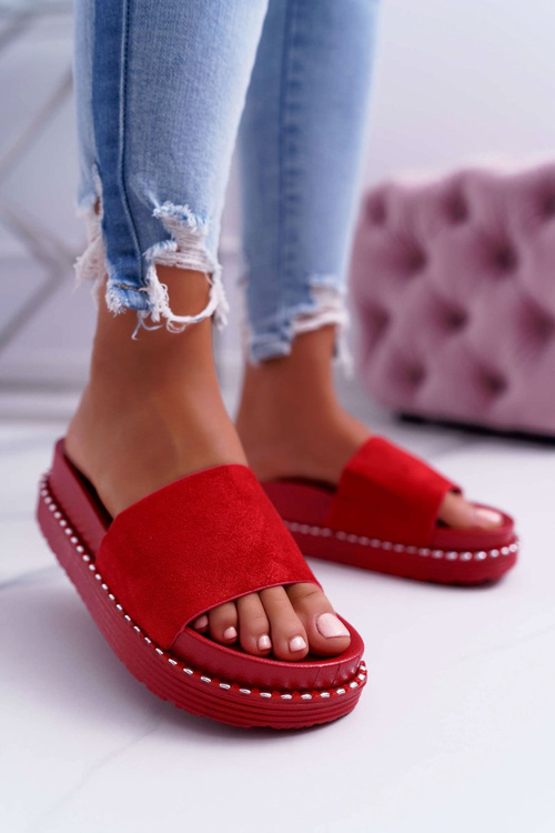 Damskie Klapki Wysokie Czerwone Kadela