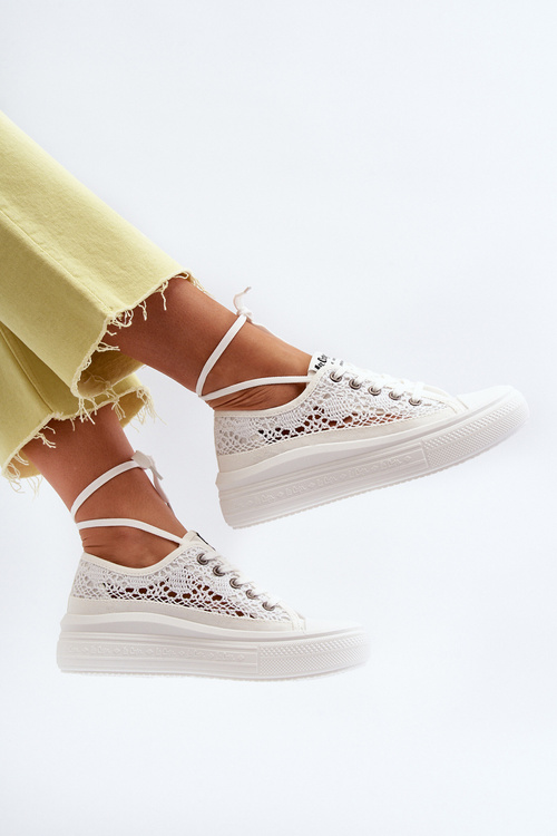 Koronkowe Trampki Damskie Lee Cooper LCW-23-44-1617 Białe