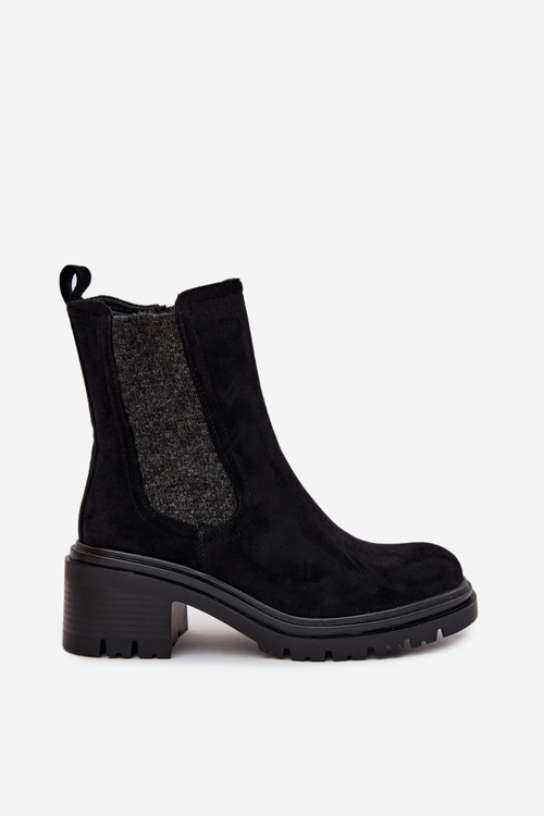 Botki Sztyblety Damskie Ocieplane Na Klocku Czarne Zoralia