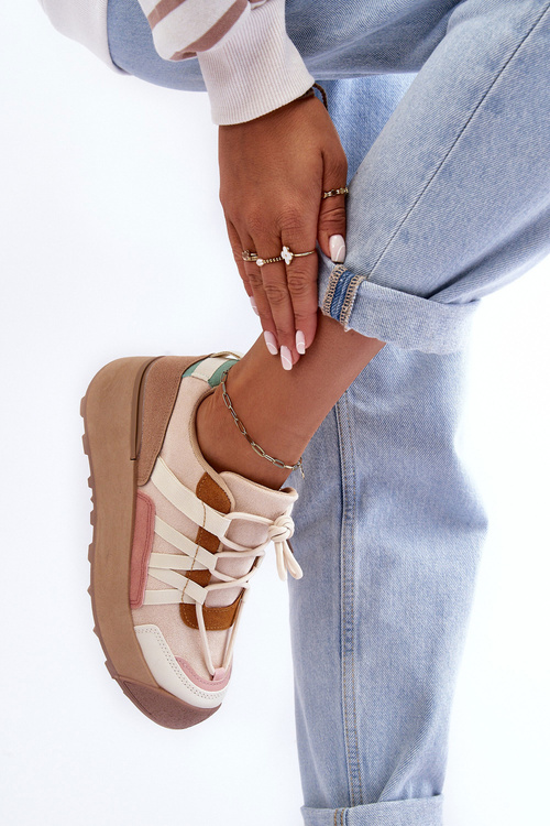 Damskie Zamszowe Buty Sportowe Na Platformie Beżowe Rohan