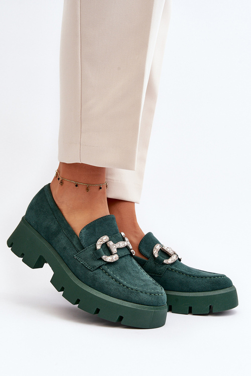 Damskie Mokasyny Z Ozdobą Zielone Ellise