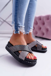 Damskie Klapki Czarne z Kryształkami Belmondo