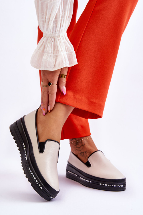 Wsuwane Skórzane Trampki Na Platformie Beżowe Madeline