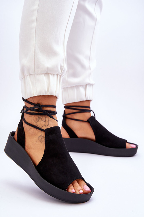 Zazoo 2743 Zamszowe Sandały Na Koturnie Czarne