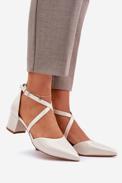 Czółenka Na Słupku Z Eko Skóry Sergio Leone SK830 Perłowe