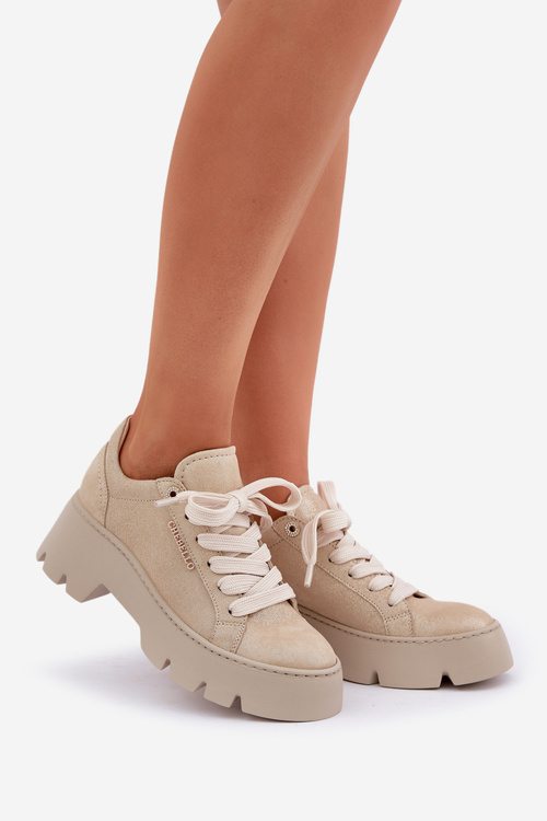 Sneakersy Buty Sportowe Na Platformie CheBello 4632 Złote