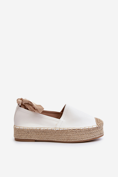 Espadryle Damskie Wiązane Na Platformie Z Plecionką Białe Tailesse