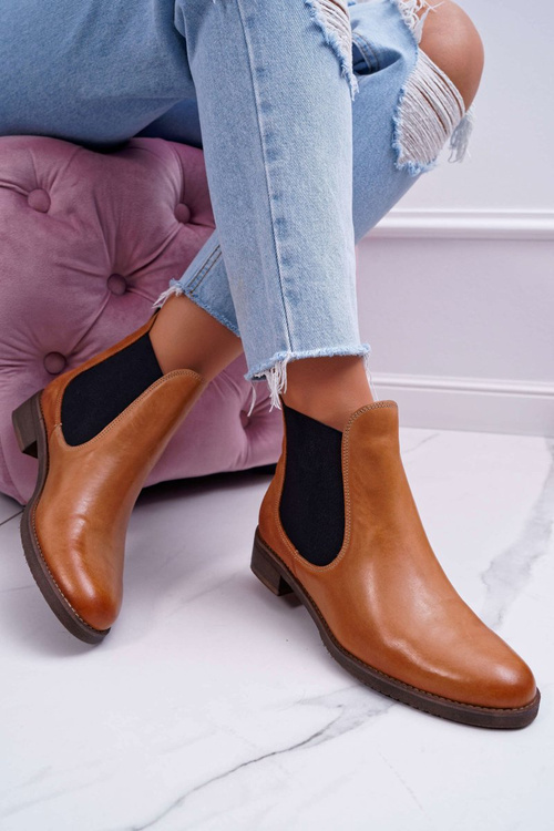 Botki Damskie Skórzane Sztyblety Maciejka Camel 04359