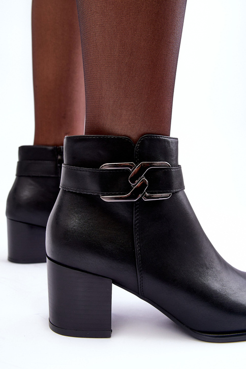 Damskie Ocieplane Botki Z Ozdobą Czarne Astrid