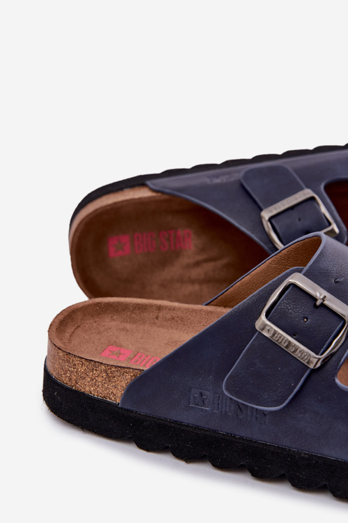 Lekkie Klapki Męskie Z Klamrami Eko Skóra Big Star NN174530 Granatowe