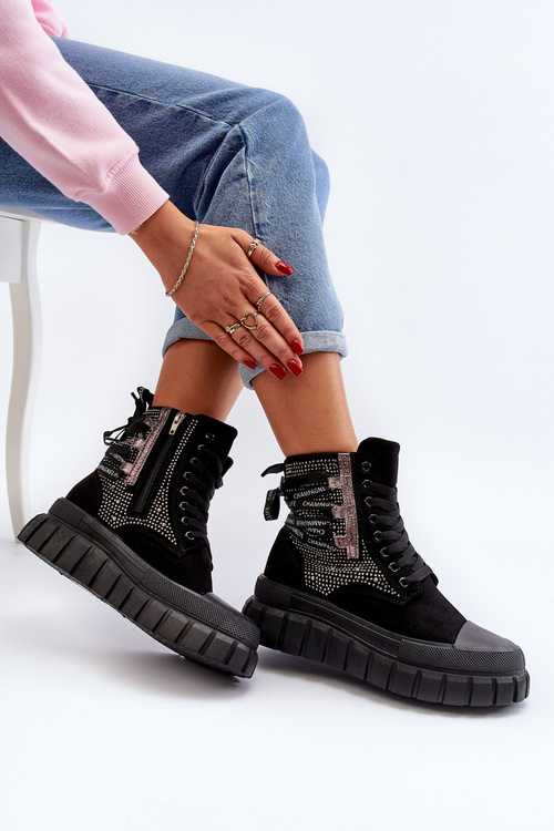 Wysokie Trampki Damskie Na Masywnej Platformie Czarne Wonise