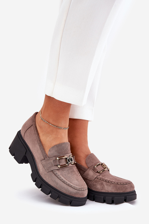 Eko Zamszowe Półbuty Damskie Z Ozdobą Vinceza 39921 Ciemnobeżowe