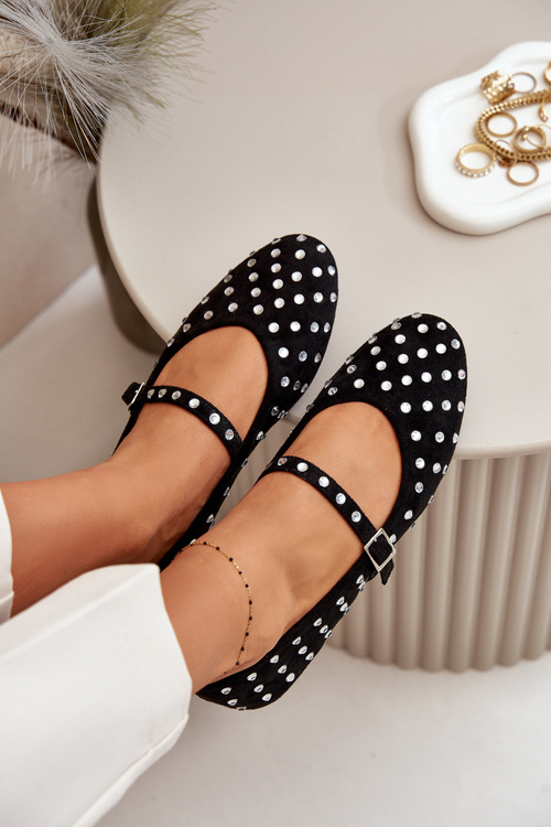 Zdobione Baleriny Z Paskiem Eko Zamszowe Czarne Tirilissa