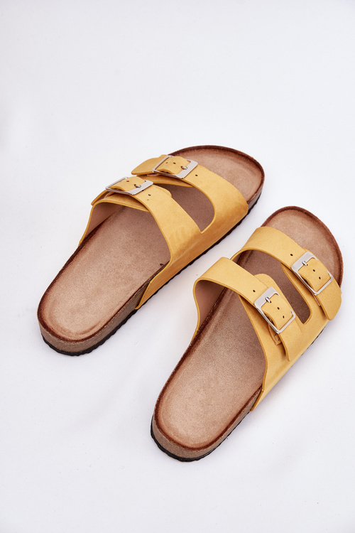 Klapki Damskie Na Korkowej Platformie Klamry Żółte Evisolla