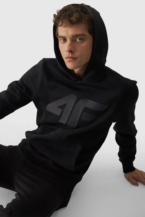 Męska Bluza Dresowa Nierozpinana Z Kapturem 4FWMM00TSWSM1464-20S Czarne