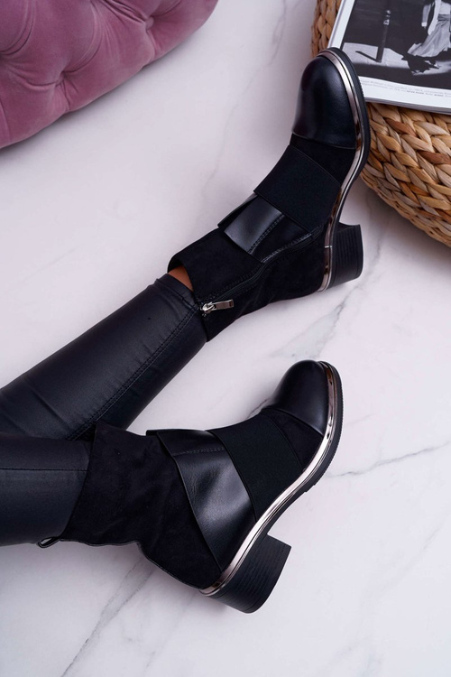 Botki Damskie Zamszowe Z Gumką Czarne Mange