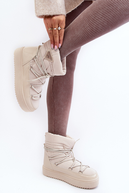 Damskie Śniegowce Na Platformie Z Wiązaniem Beżowe Fleure