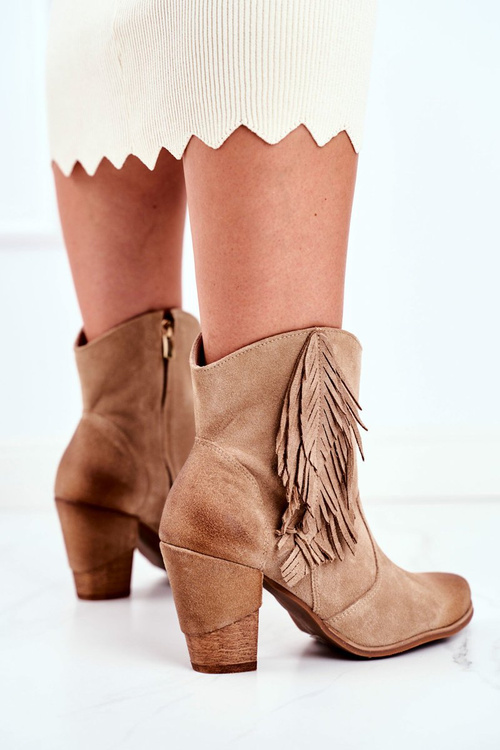 Damskie Botki Na Słupku Beżowe Skórzane Quintana