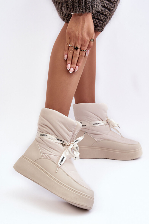 Śniegowce Damskie Z Ozdobnym Wiązaniem Jasnobeżowe Siracna