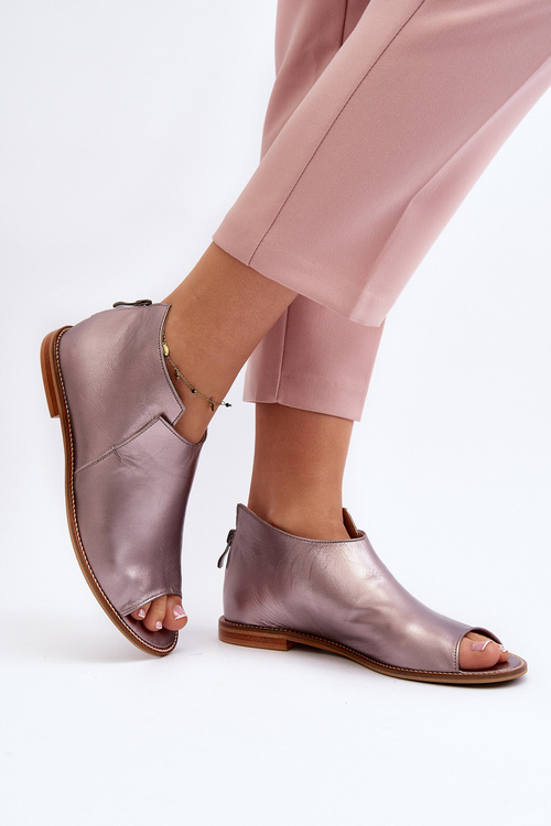 Damskie Skórzane Sandały Laura Messi 2443 Różowe Złoto