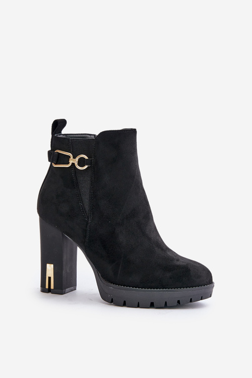 Ocieplane Botki Damskie Na Wysokim Obcasie Słupku Czarne Terisanna