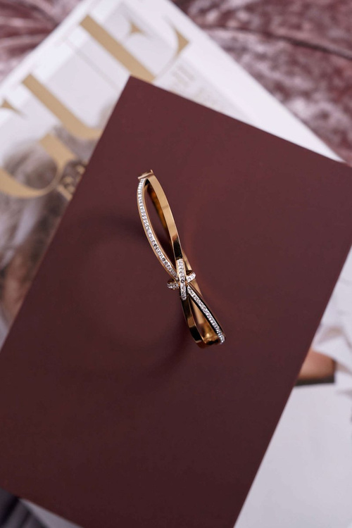 Damska Bransoleta Stalowa Z Cyrkoniami Złota Fergu