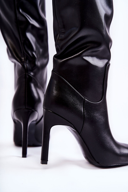 Skórzane Kozaki Na Szpilce Czarne Rissa