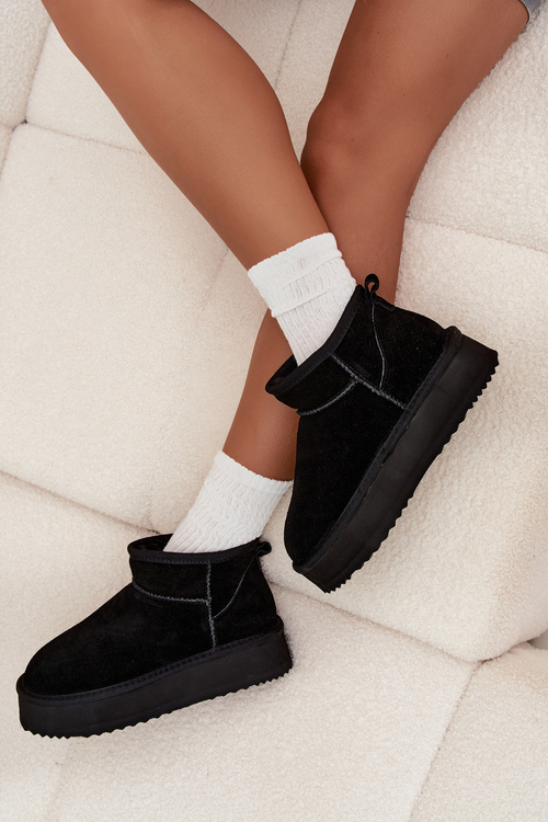 Zamszowe Śniegowce Damskie Na Platformie Vinceza 97962 Czarne