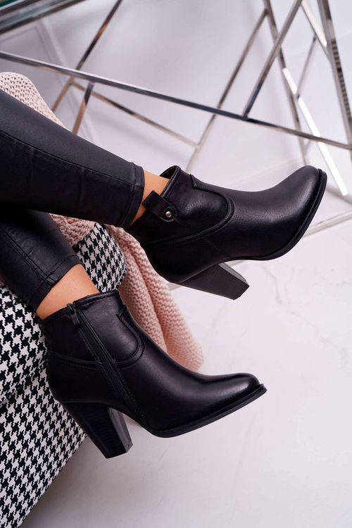 Damskie Botki Na Słupku Czarne Memfis