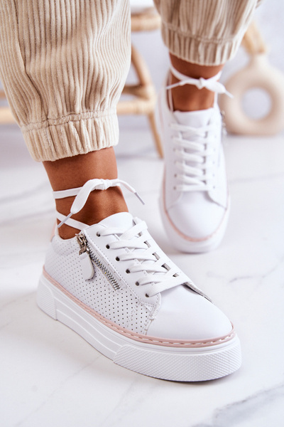 Sportowe Buty Na Platformie Biało-Różowe Louisa