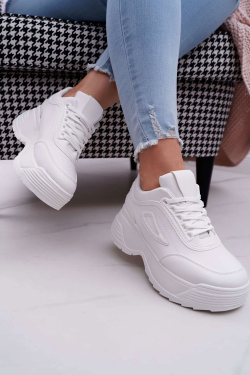 Sportowe Damskie Buty Wysoka Podeszwa Białe Louder