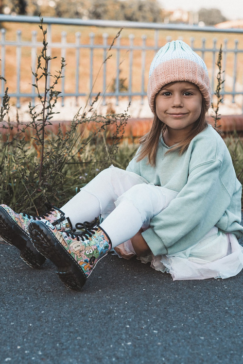 Dziecięce Botki Ocieplane Print Różowe Dexi