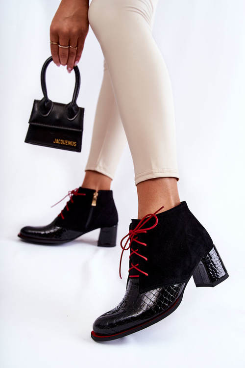 Damskie Botki Na Niskim Słupku Czarne Ebba