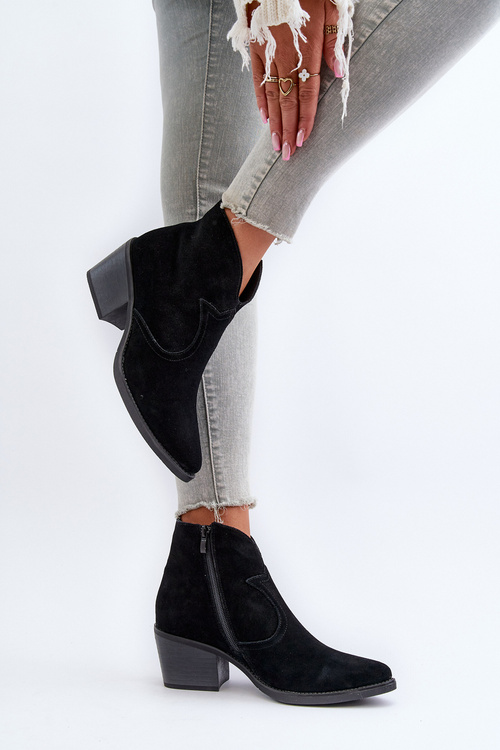 Zamszowe Botki Kowbojki Na Suwak D&A SN622-29 Czarne