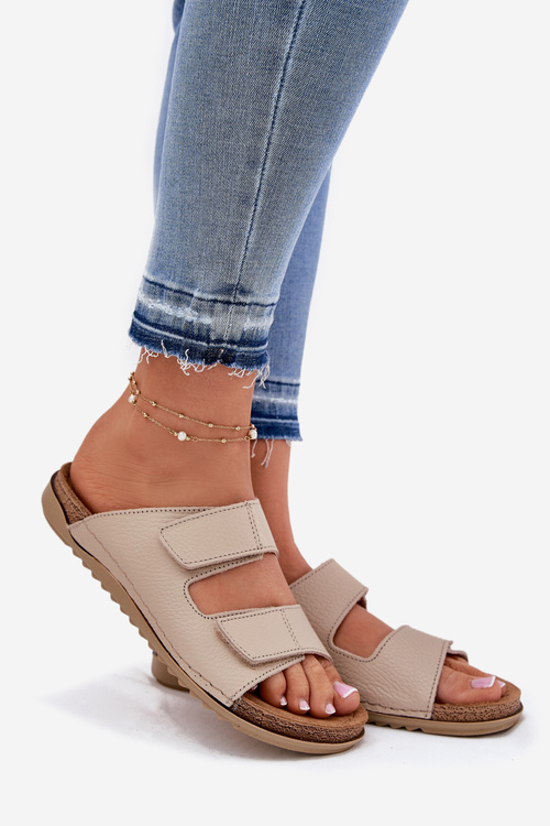 Skórzane Klapki Damskie Inblu AA0005GU Beżowe