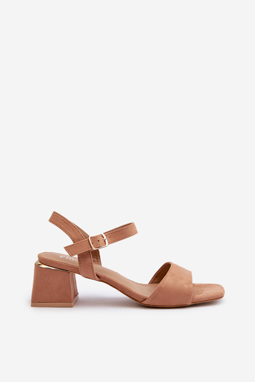 Sandały Damskie Na Klocku Z Eko Zamszu Camel Leisha