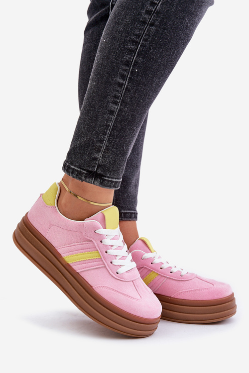 Sneakersy Damskie Na Platformie Różowe Dravinnia