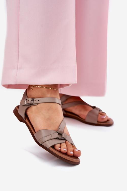 Zazoo 40182 Skórzane Sandały Damskie Ciemnobeżowe