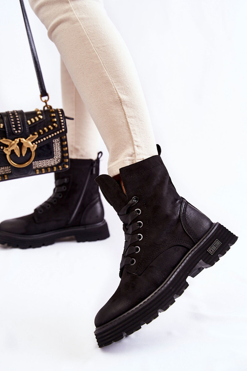 Damskie Zamszowe Botki Big Star KK274503 Czarne