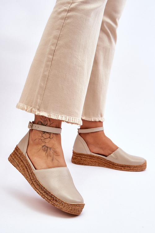 Damskie Skórzane Espadryle Sandały Beżowe Lemar Moise