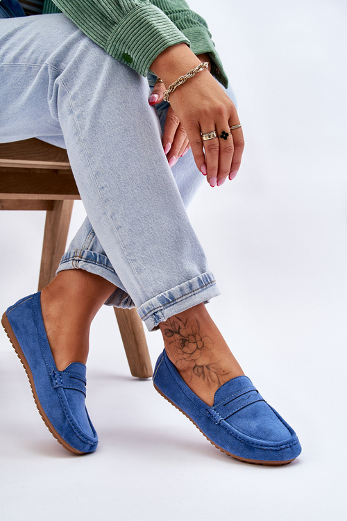 Damskie Klasyczne Zamszowe Mokasyny Niebieskie Ivana