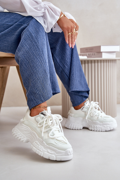 Sneakersy Damskie Na Masywnej Podeszwie Białe Nevela