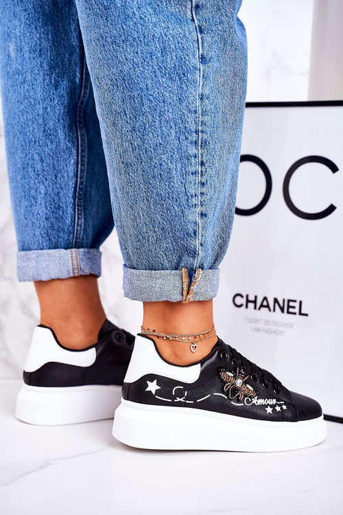 Damskie Sportowe Buty Sneakersy Z Muchą Czarne Amour
