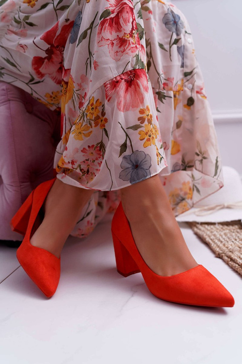 Czółenka Damskie Na Słupku Zamszowe Pomarańczowe Neshka