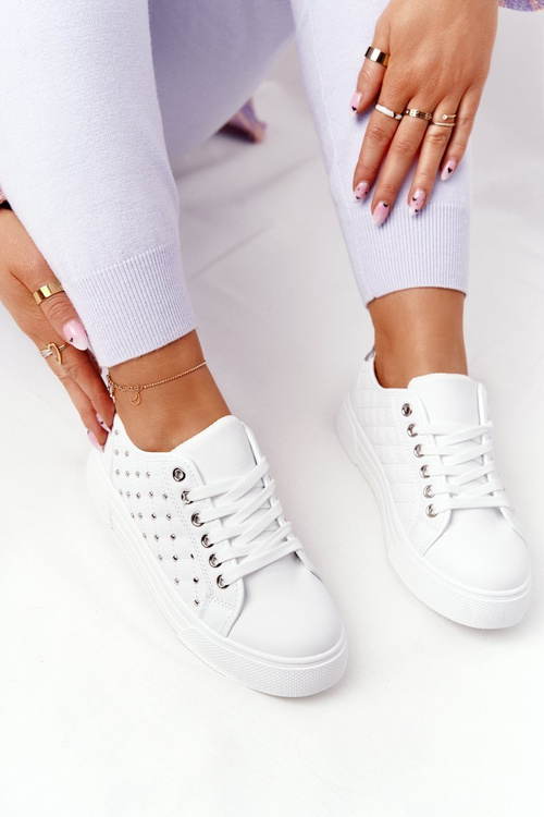 Damskie Tenisówki Z Pikowaniem Biało-Srebrne Fondness